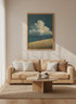 Lone Figure in Red Coat | Moody Blue Sea Landscape, Impressionist Bedroom Wall Art Poster