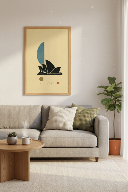 Sydney Opera House Art | Minimalist Bauhaus Print, Modern Travel Decor