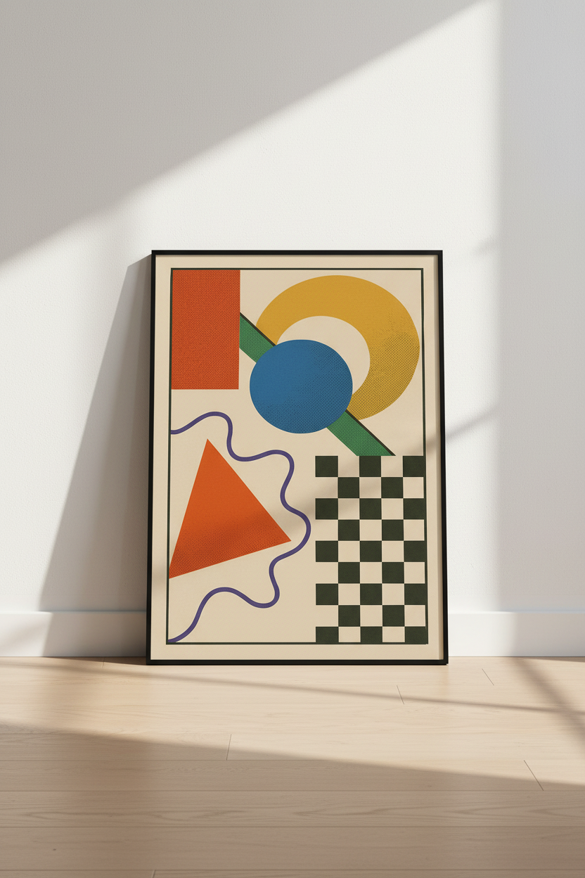 Retro Geometric Abstract Wall Art Print | Mid Century Modern Decor | Bauhaus Style Poster | Office Playroom Living Room Wall Decor
