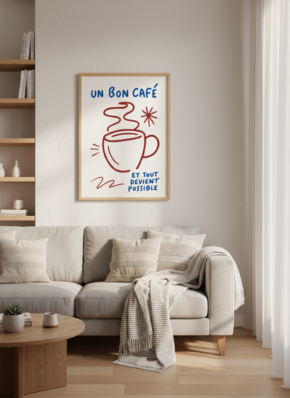 Good Coffee Quote Wall Art | Kitchen Decor | French Minimalist Poster
