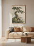 Ancient Oak Tree Wall Art | Misty Forest Landscape, Sage Green Living Room Decor