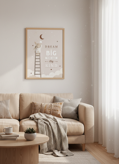Bunny Dream Big Wall Art | Neutral Nursery Decor | Boho Kids Poster