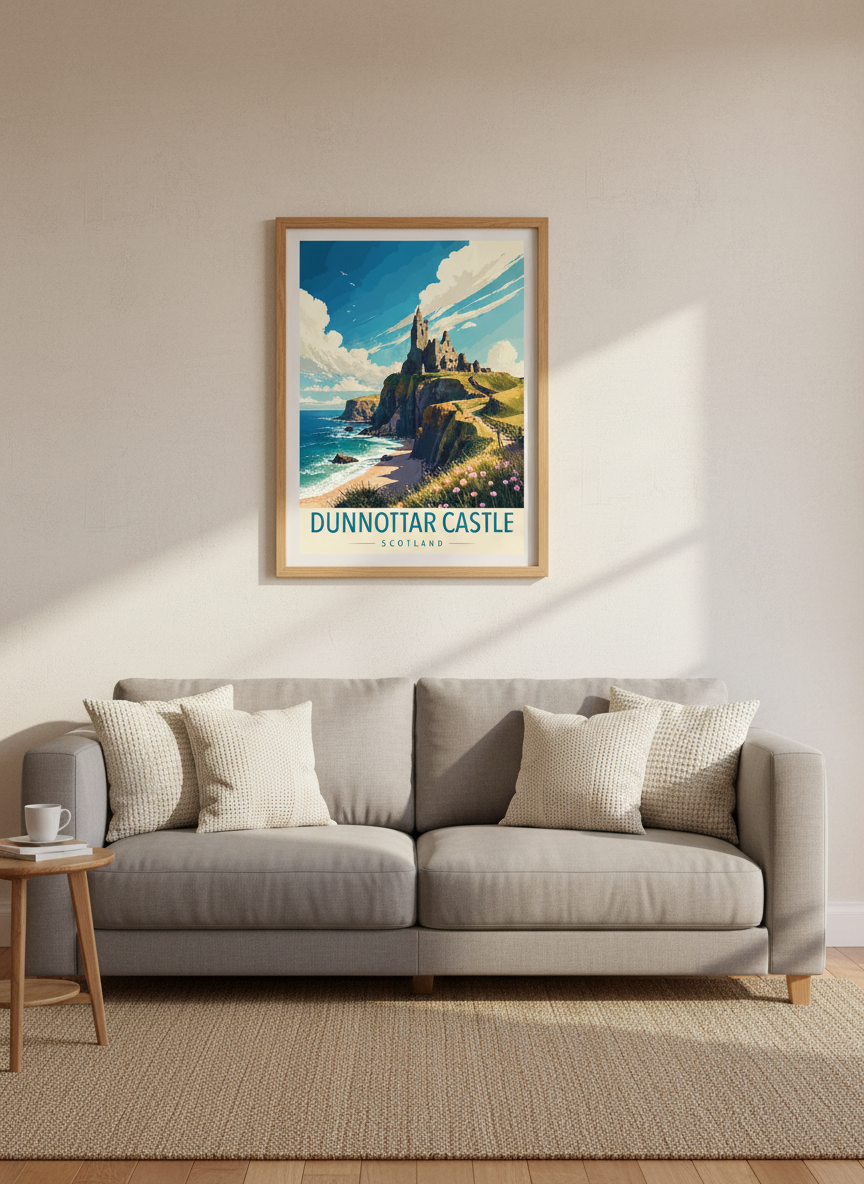 Dunnottar Castle Scotland Travel Poster | Vintage Coast Wall Art, Living Room Decor