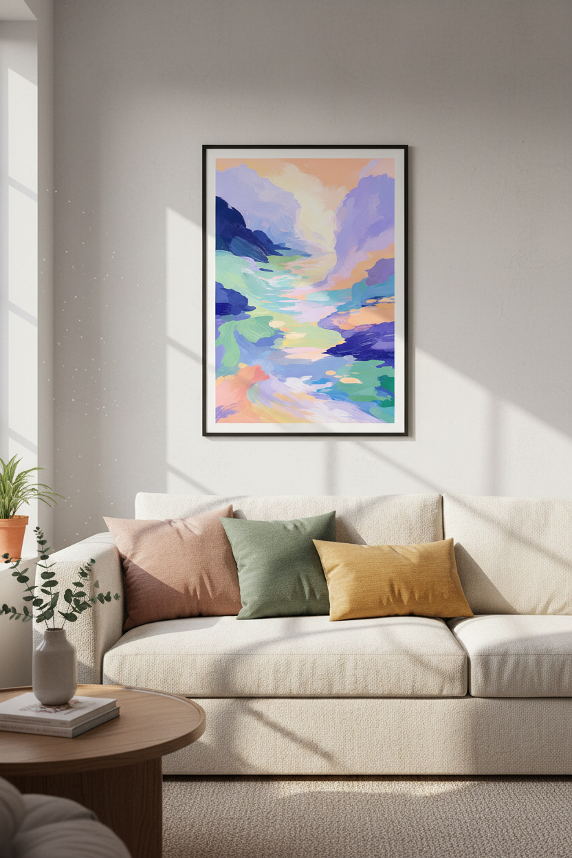 pastel landscape art | Abstract Hues, Bedroom Decor
