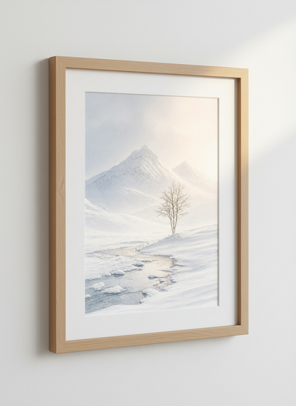 Winter Landscape Wall Art Print | Snow Mountain Decor | Nordic Aesthetic Poster | Minimalist Snowy Scene Photography Gift
