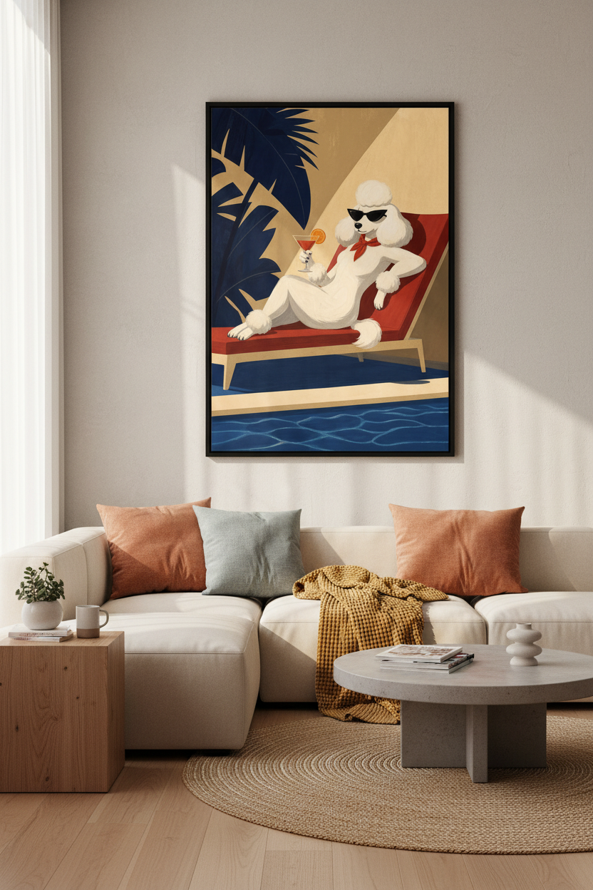 Poodle Wall Art | Retro Poolside Glam, Living Room Decor