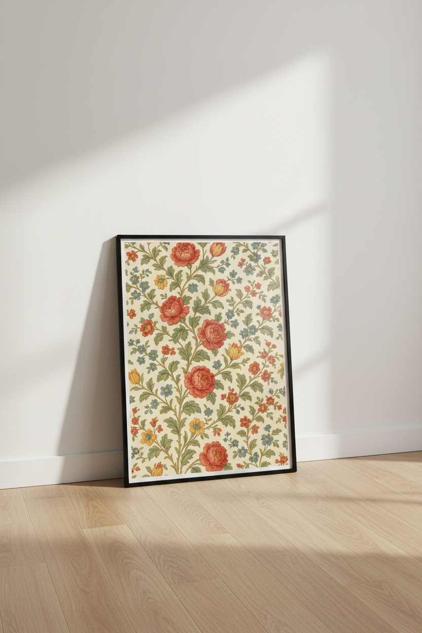 Victorian Floral Wall Art Print | Ornate Flowers Home Decor | Cottagecore Botanical Poster | Digital Download Available
