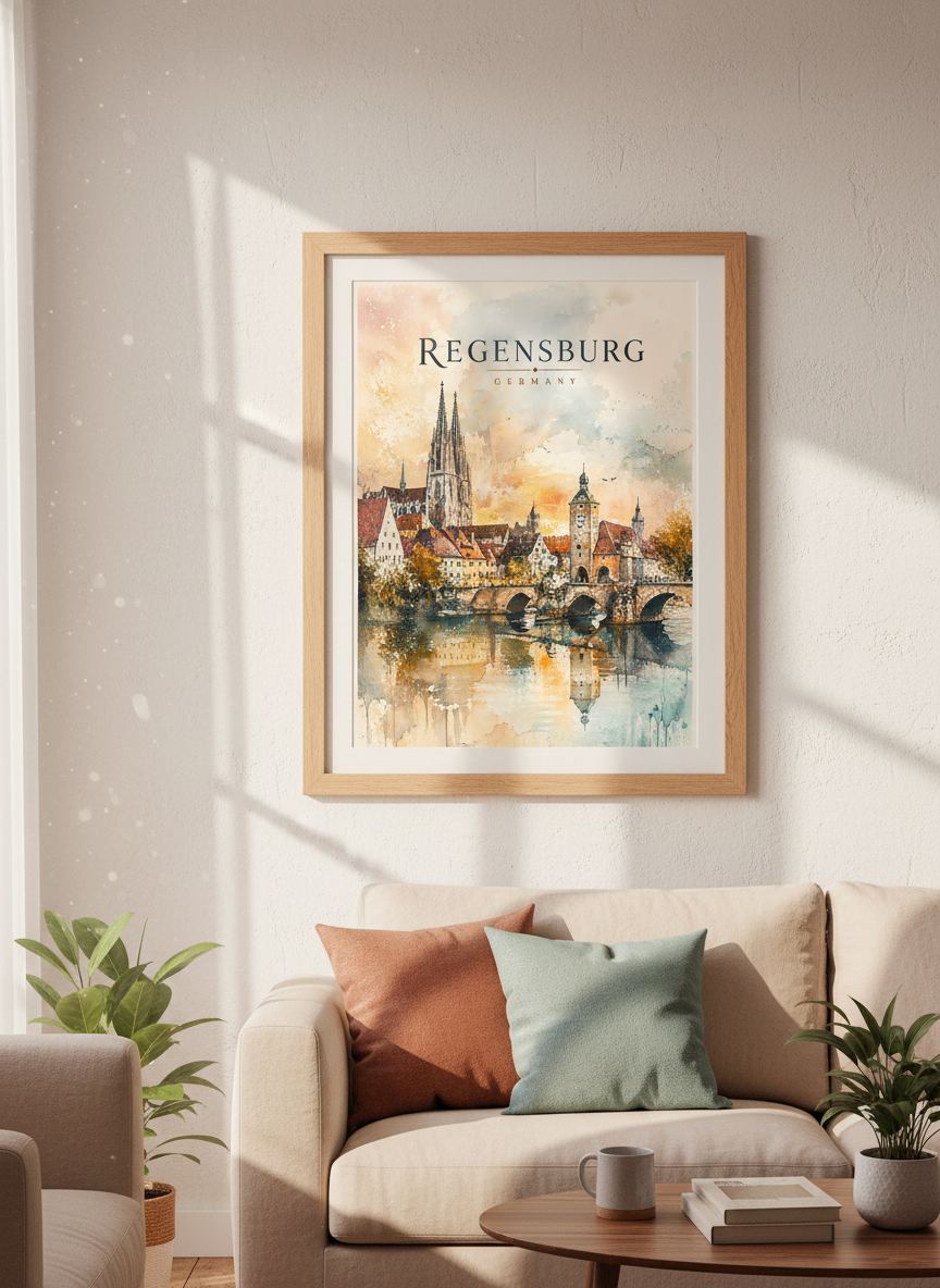 Regensburg Germany Print | Watercolor Cityscape Wall Art, Travel Poster Decor