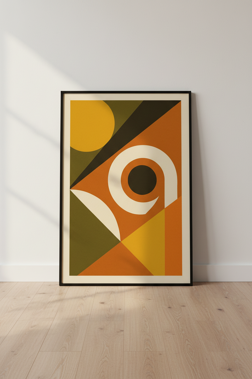 Abstract Mid Century Modern Wall Art Print | Boho Living Room Decor | Retro Minimalist Poster | Orange Green Yellow Art