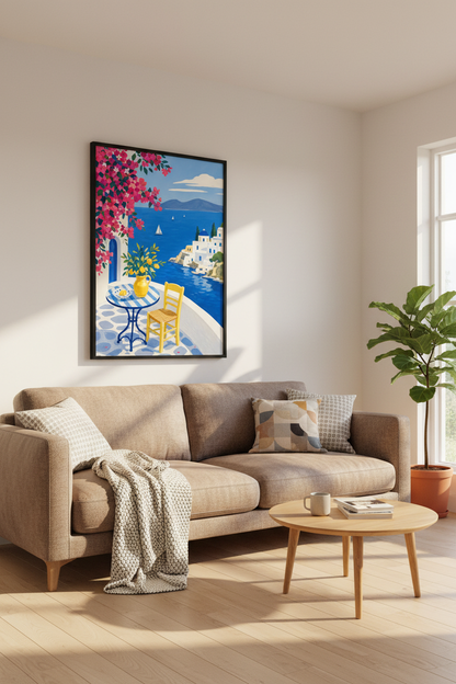 Santorini wall art | Mediterranean coastal blue &amp; yellow kitchen decor