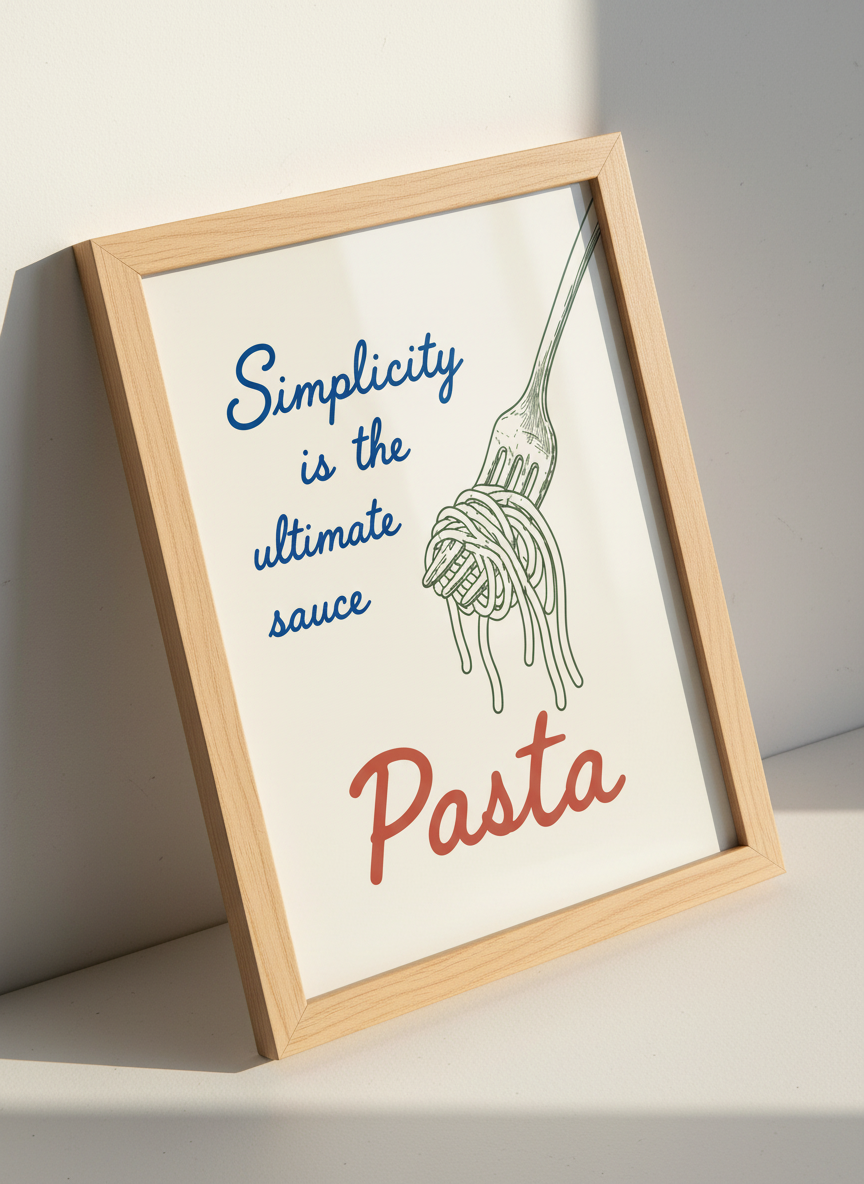 Retro Pasta Wall Art Print | Kitchen Dining Room Decor | Humorous Foodie Poster | "Simplicity is the Ultimate Sauce" Quote Art