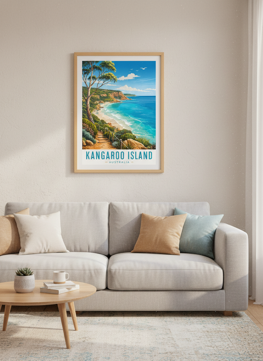 Kangaroo Island Travel Poster | Coastal Australia Wall Art Print | Beach Decor