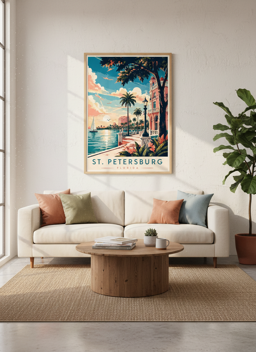 St. Petersburg Florida Wall Art | Vintage Travel Poster | Coastal Room Decor