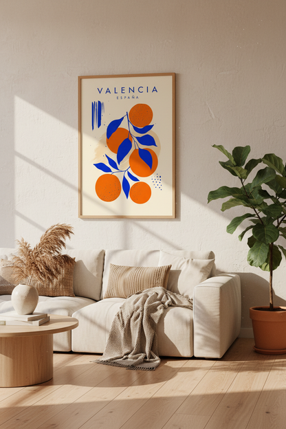 Valencia Spain Orange Wall Art Print | Modern Kitchen Decor | Abstract Citrus Poster
