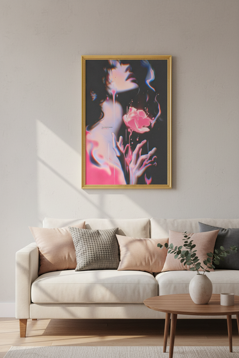 neon floral poster | vaporwave pink black bedroom decor
