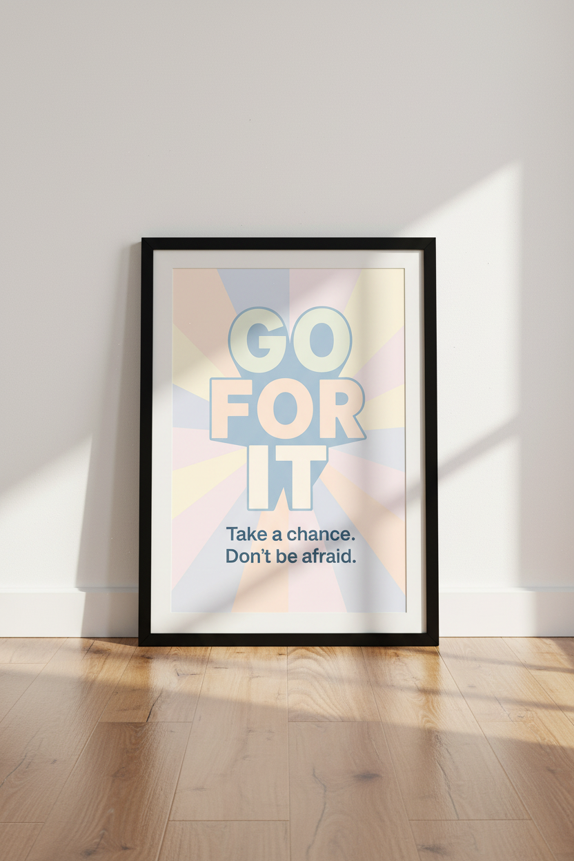 Retro Sunburst Motivational Wall Art | Go For It Quote Poster | Pastel Positive Affirmation Print | Office Decor | Dorm Gift