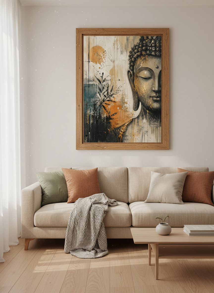 Abstract Buddha Wall Art | Gold &amp; Teal Zen Decor, Spiritual Meditation Poster