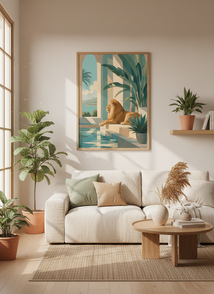 Majestic Lion | Mediterranean Tropical Style, Living Room Wall Art Poster