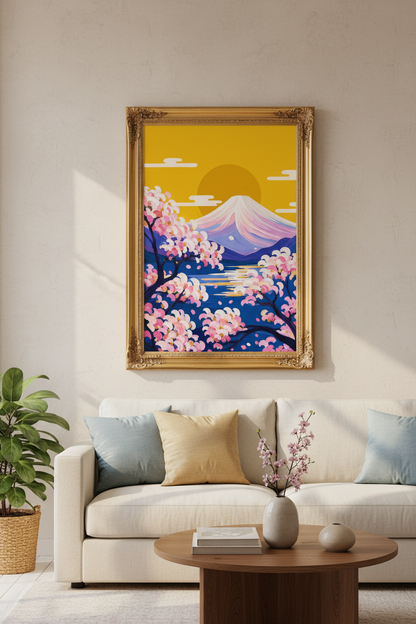 sakura wall art | Pastel Mount Fuji, Living Room Decor