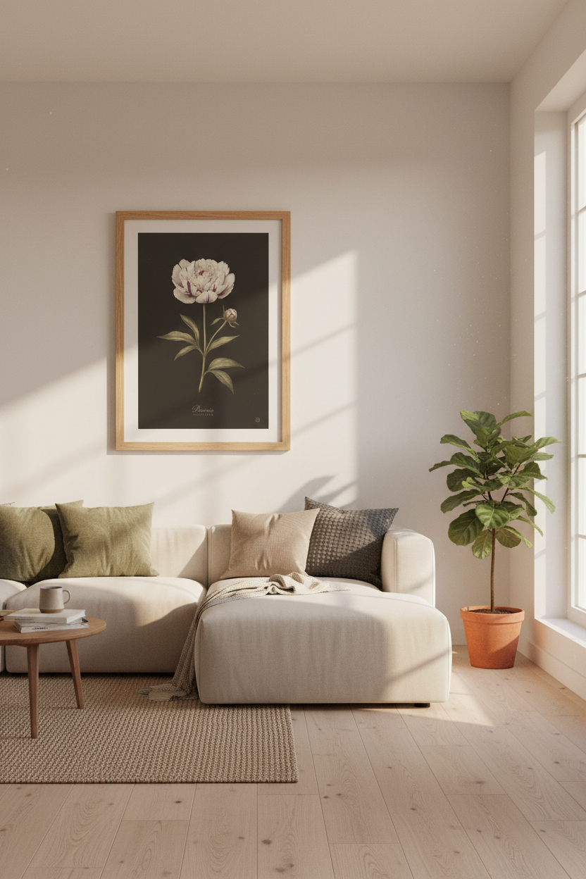 Vintage Peony Botanical Wall Art | Dark Moody Floral Print, Living Room Decor