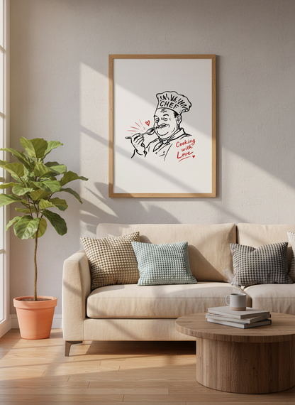 Retro Chef Art Print | Kitchen Decor | Whimsical Restaurant Poster