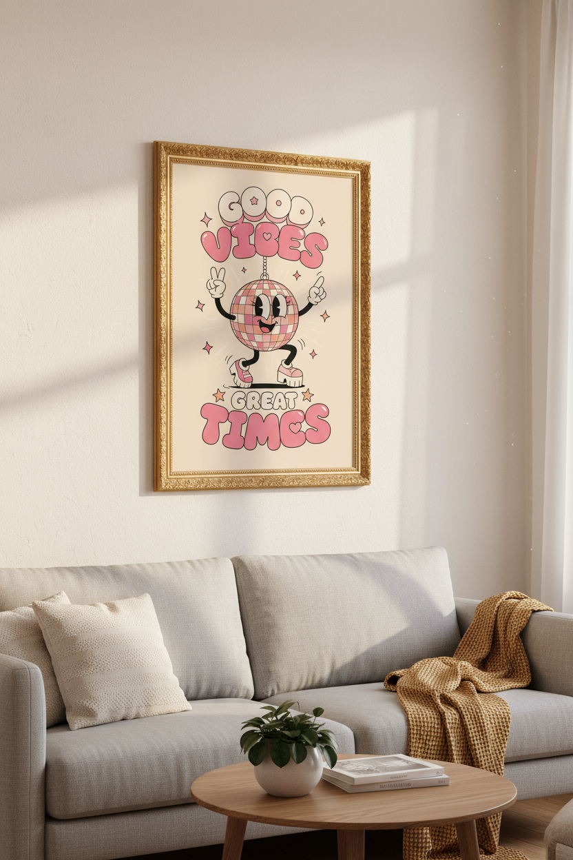 Retro Disco Poster | Pastel Pink Funk Living Room Decor