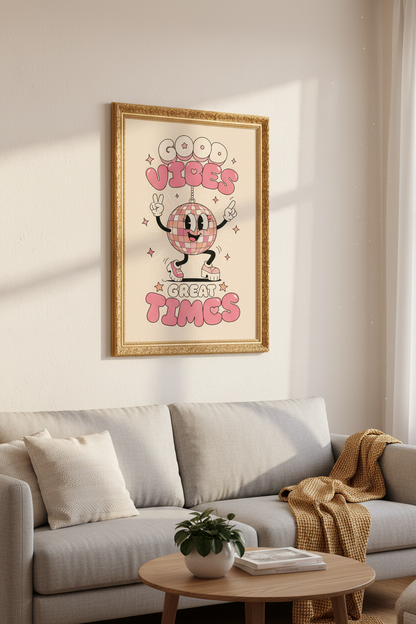 Retro Disco Poster | Pastel Pink Funk Living Room Decor