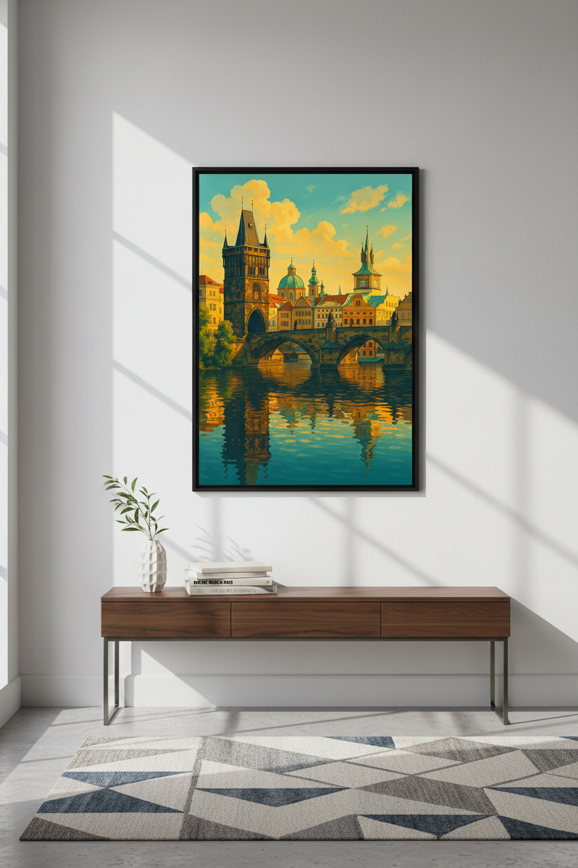 Prague Cityscape Framed Wall Art | Charles Bridge Decor | Travel Aesthetic Poster Print | Ready to Hang Scenic Art