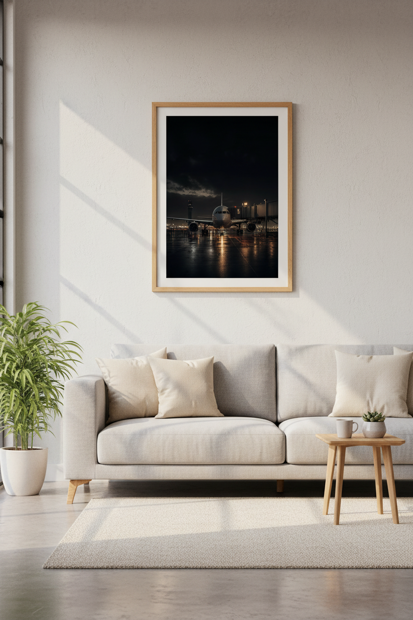 Airplane Airport Night Wall Art | Moody Industrial Decor, Pilot Gift Poster