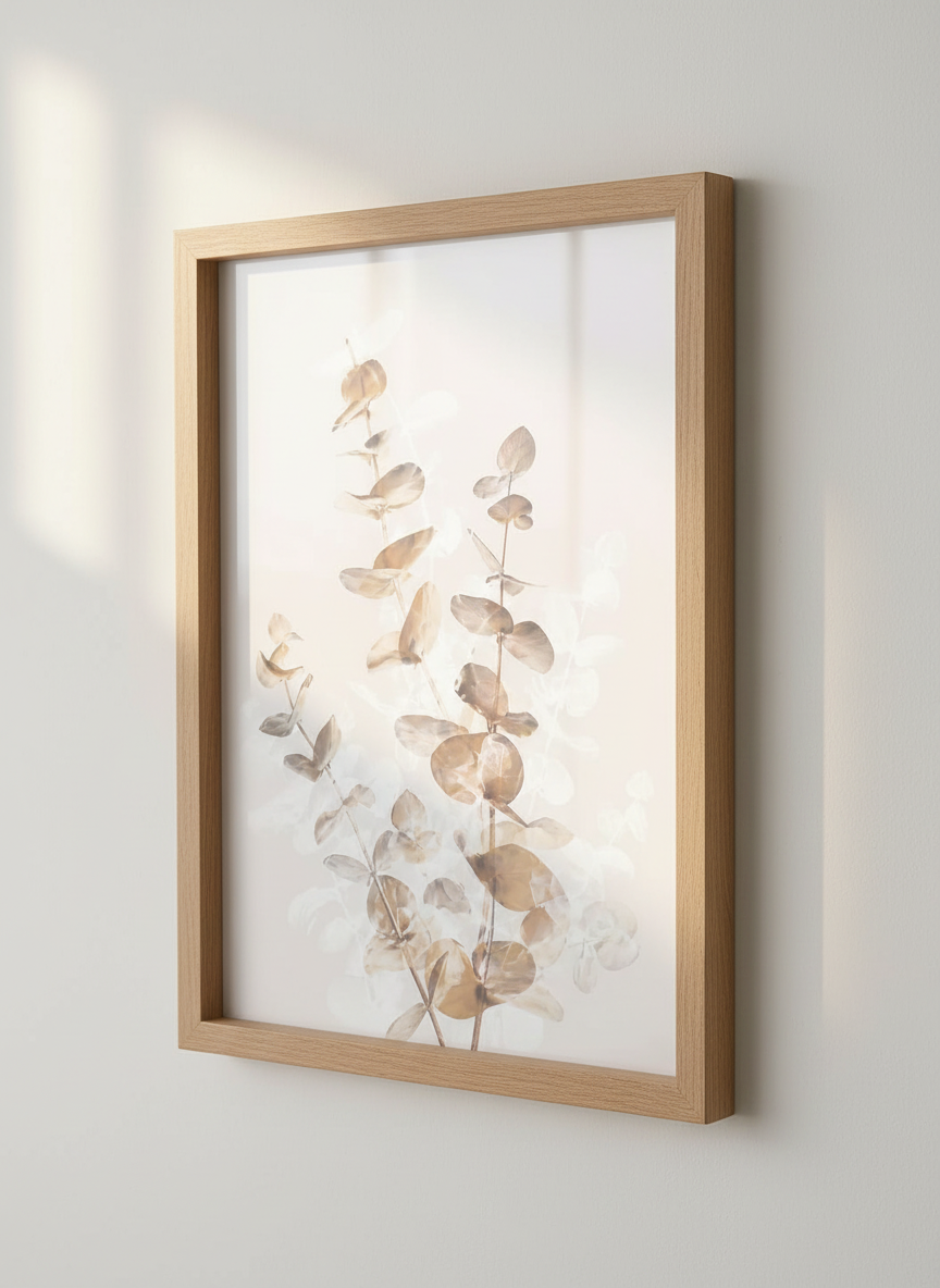 Minimalist Botanical Wall Art Print | Boho Bedroom Decor | Rustic Farmhouse Poster | Eucalyptus Neutral Gold Grey Art