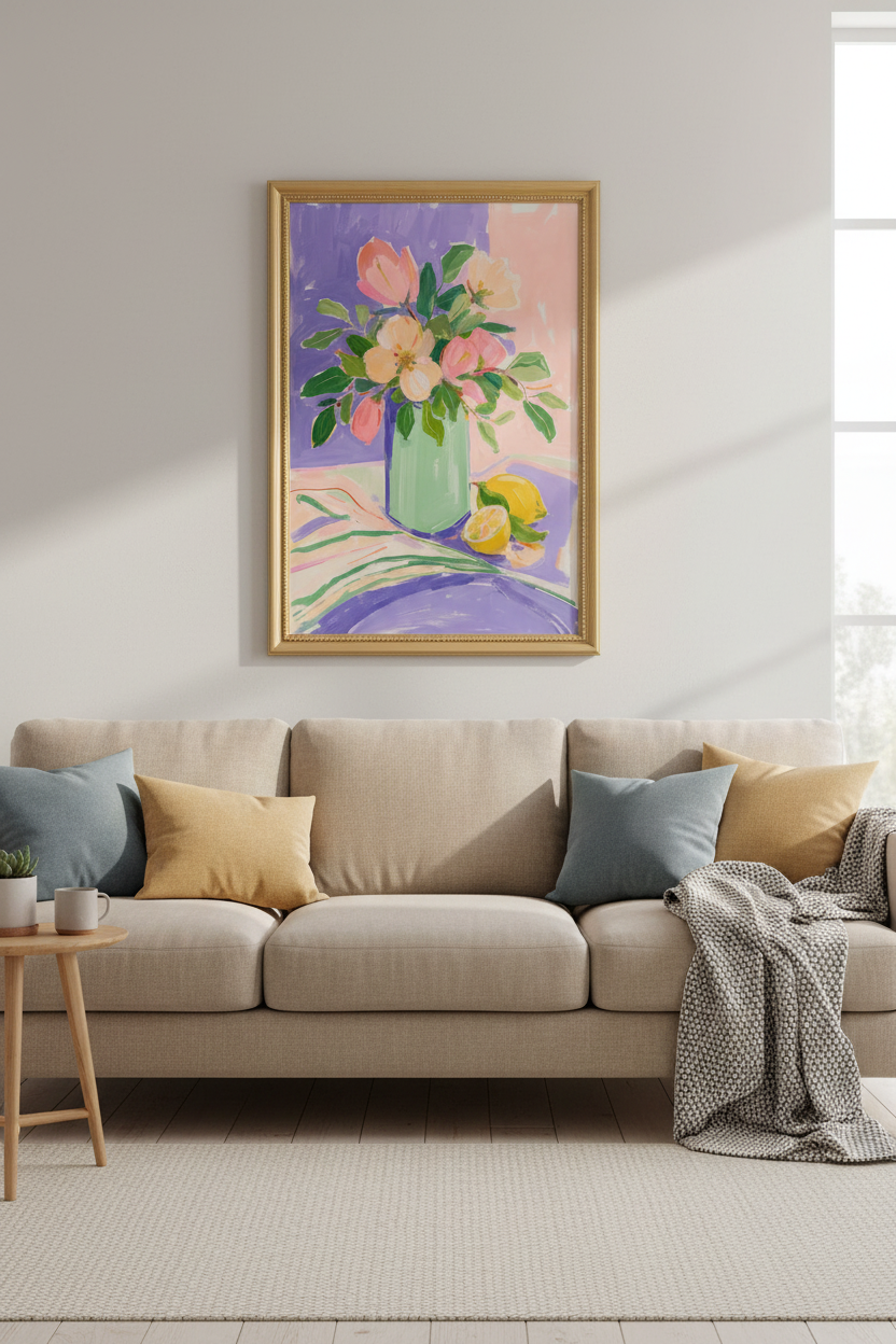 Pastel Floral Print | Painterly Pink Green, Dining Room Decor