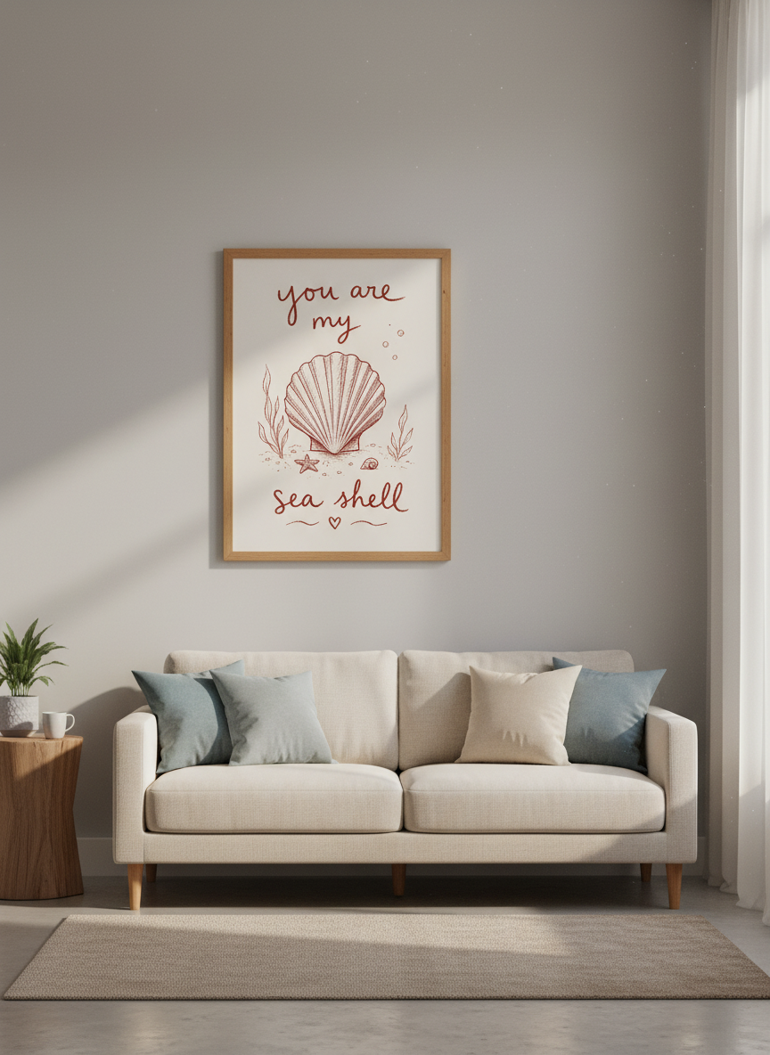 You Are My Sea Shell Print | Coastal Nursery Decor | Vintage Nautical Wall Art