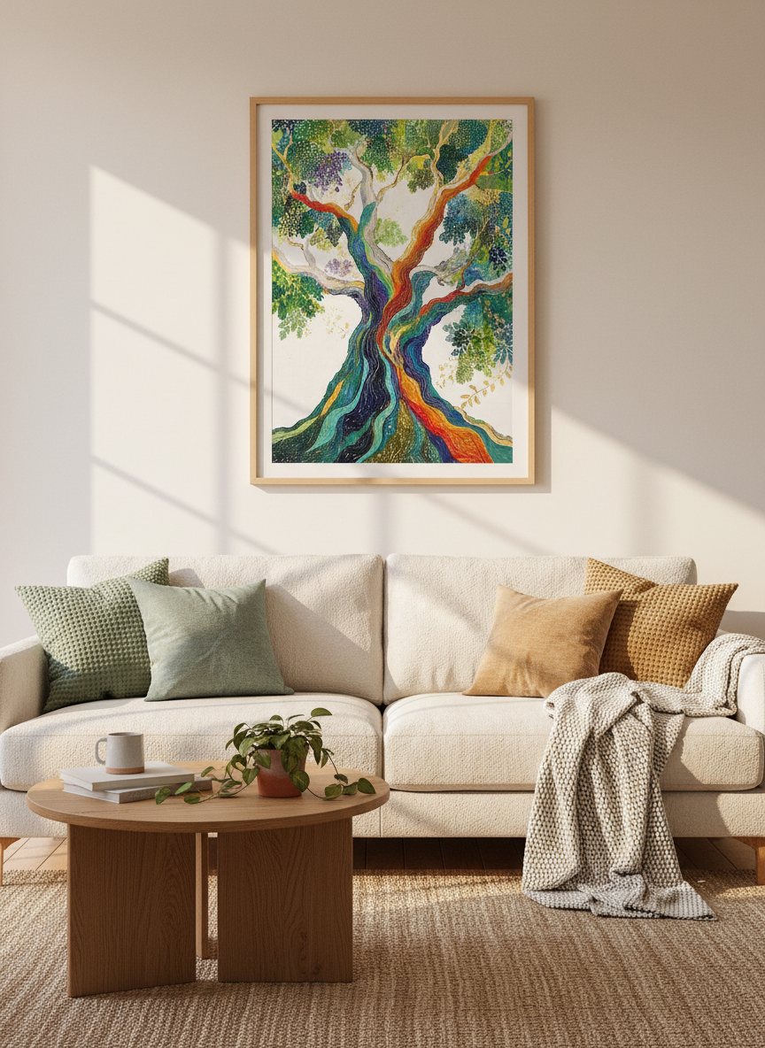 Rainbow Tree of Life Wall Art | Colorful Botanical Print | Modern Boho Decor