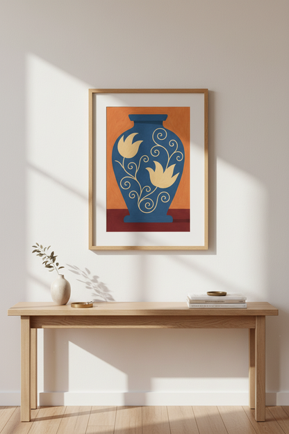 Boho Floral Vase Wall Art Print | Mid Century Modern Decor | Framed Living Room Poster | Ready to Hang Art