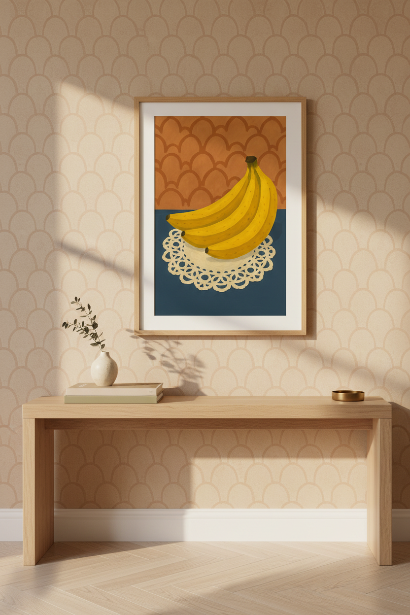 Retro Banana Still Life Wall Art Print | Kitchen Dining Room Decor | Mid-Century Modern Fruity Art Poster