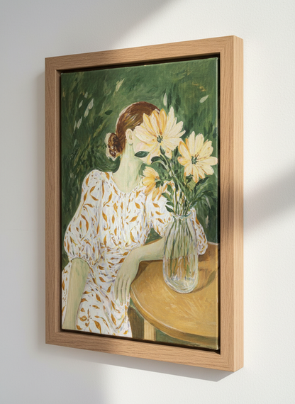 Abstract Woman with Flowers Wall Art Print | Boho Living Room Decor | Botanical Aesthetic Poster | Serene Floral Painting