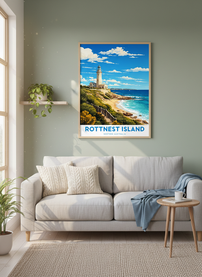 Rottnest Island Australia Poster | Coastal Lighthouse Print, Beach House Wall Decor