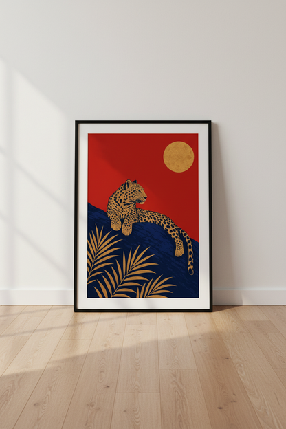 Gold Leopard Print | Modern Navy &amp; Red Accent, Living Room