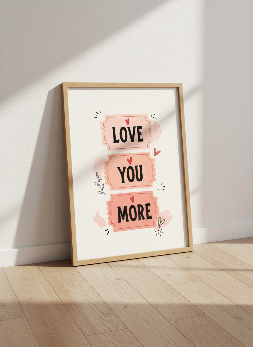 Love You More Tickets Wall Art | Blush Pink Valentine Decor, Nursery Print