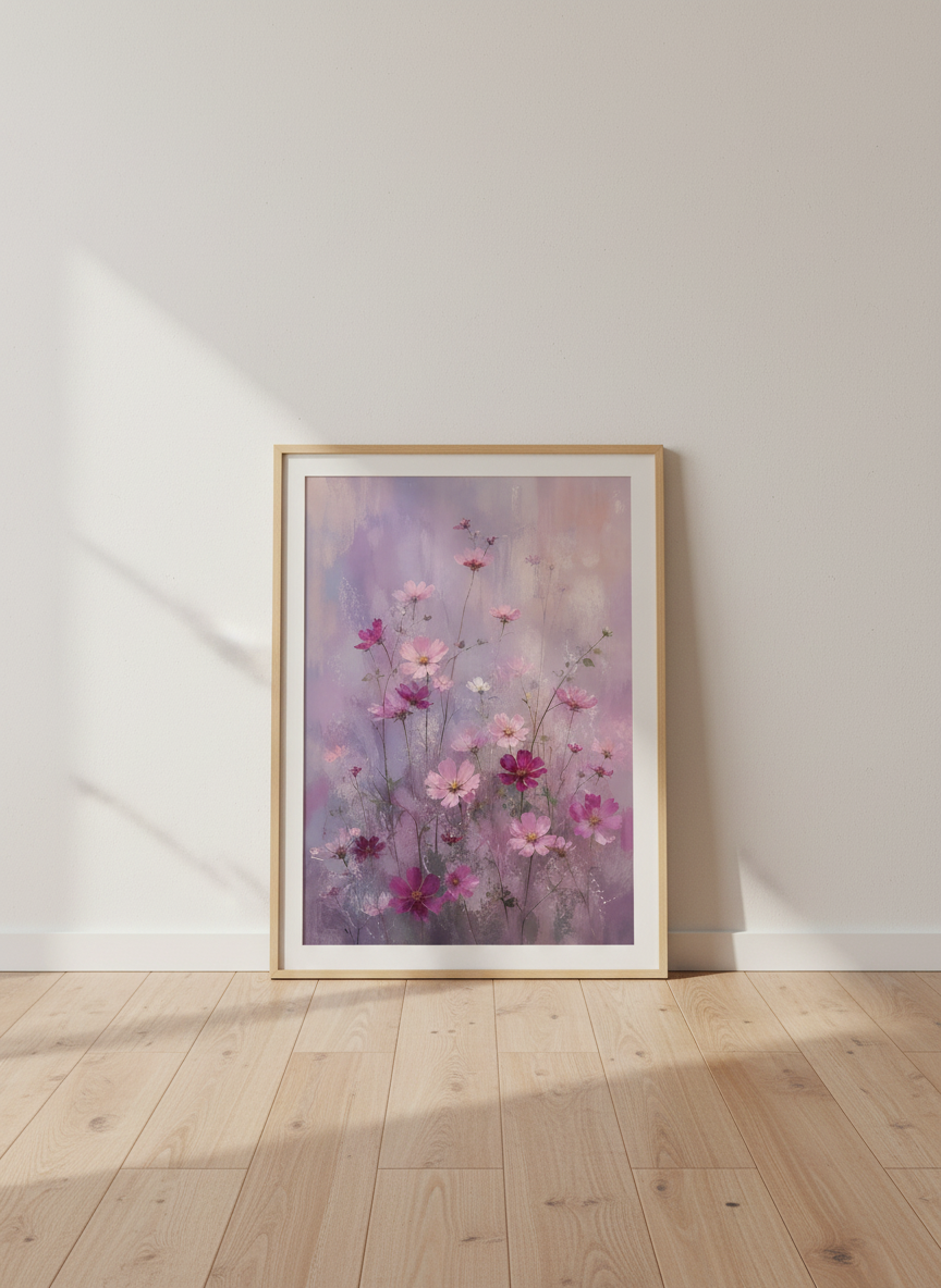 Lavender Floral Wall Art | Purple Meadow Flower Print, Soft Impressionist Bedroom Decor