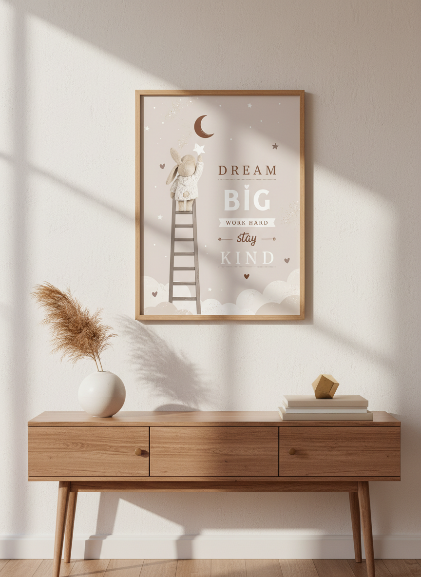 Bunny Dream Big Wall Art | Neutral Nursery Decor | Boho Kids Poster