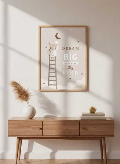 Bunny Dream Big Wall Art | Neutral Nursery Decor | Boho Kids Poster