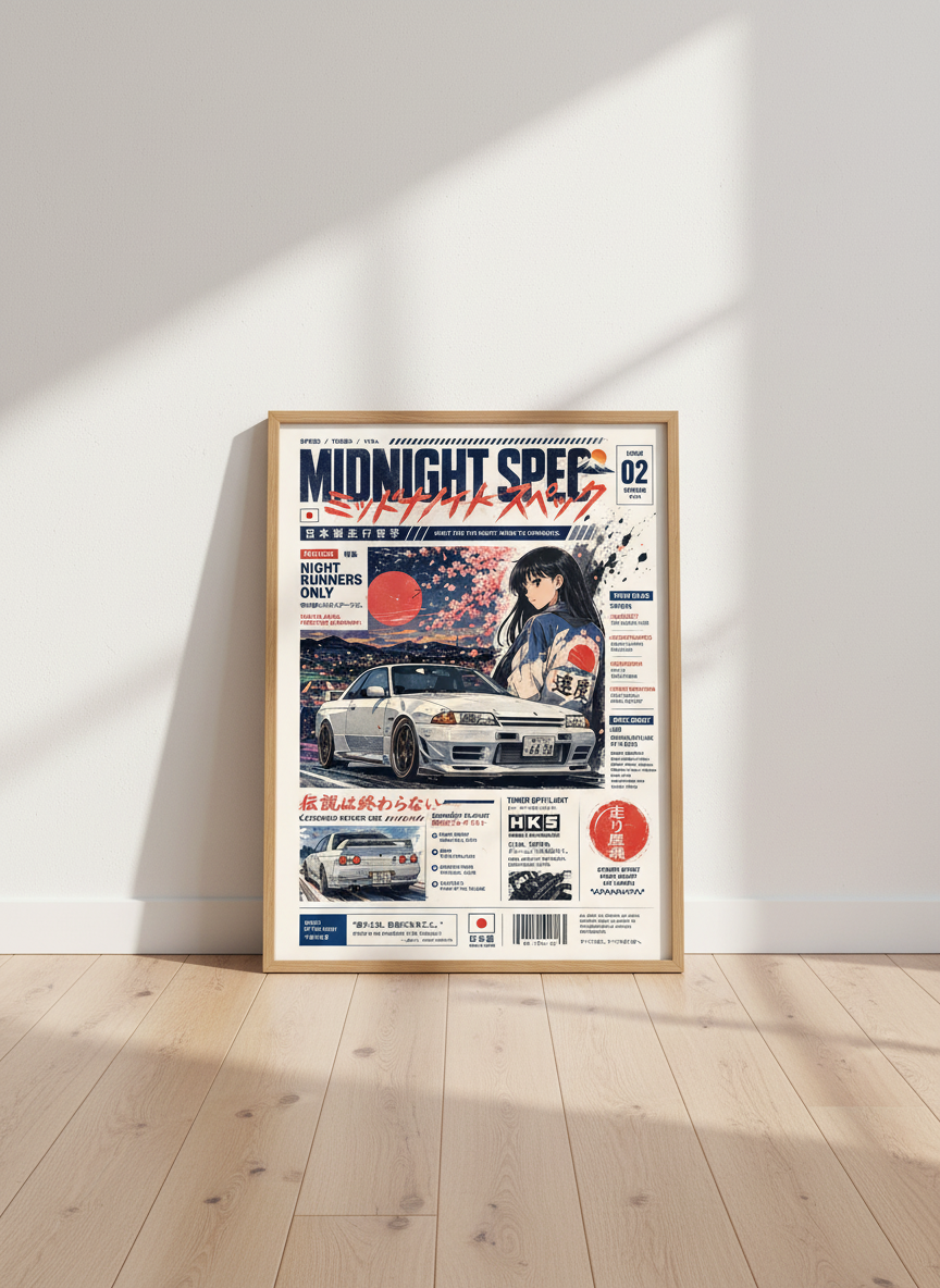 JDM Skyline R32 Art Print | Japanese Street Racing Car Poster | Anime Manga Poster
