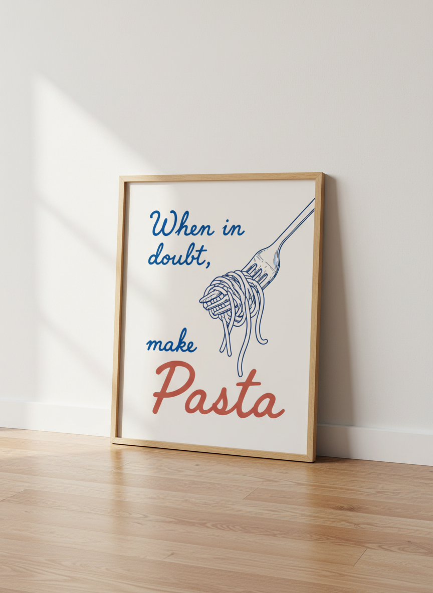Retro Pasta Wall Art Print | Funny Kitchen Decor | Italian Food Poster | Dining Room Art | Foodie Gift | Unframed, Framed &amp; Digital