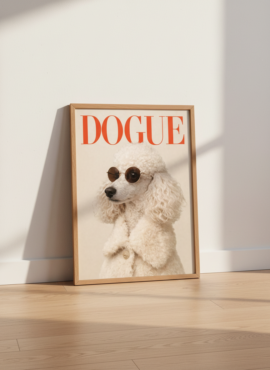 Minimalist Dogue Vogue Wall Art Print | Pet Lover Gift | Fashion Dog Poster | Eclectic Home Decor | Cool Poodle Art