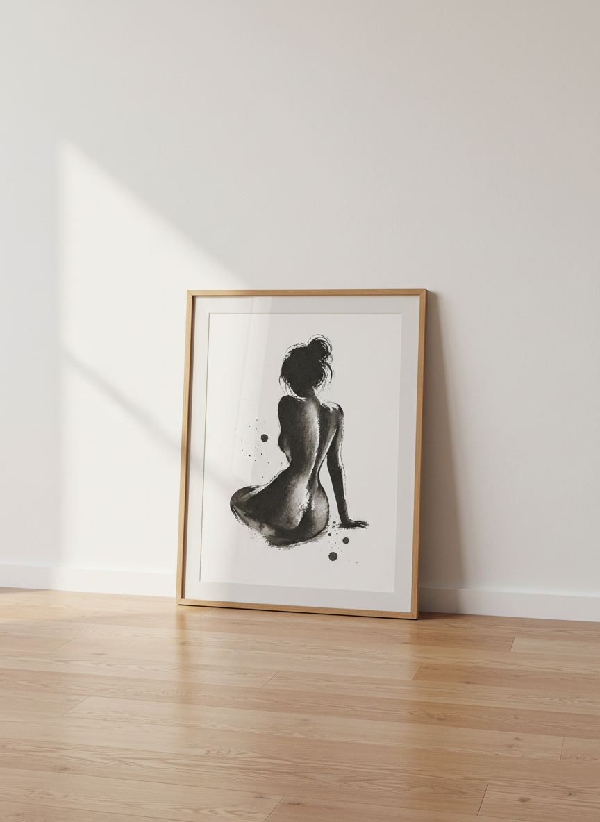 Minimalist Watercolor Woman Back Print | Bedroom Decor | Zen Spa Abstract Nude Body Wall Art | Feminine Line Art Poster