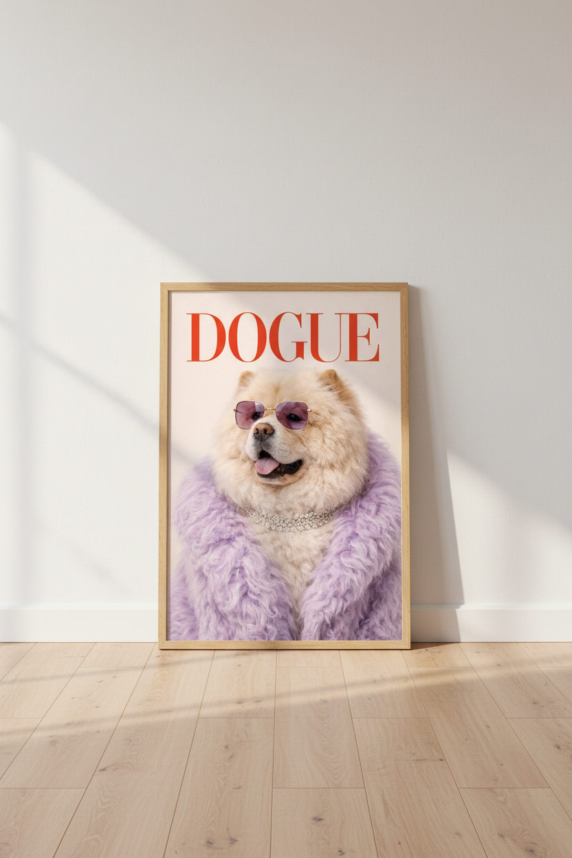 Chic Dogue Chow Chow Wall Art Print | Trendy Pet Lover Decor | Aesthetic Glamour Funny Dog Poster | Digital Print, Framed or Unframed