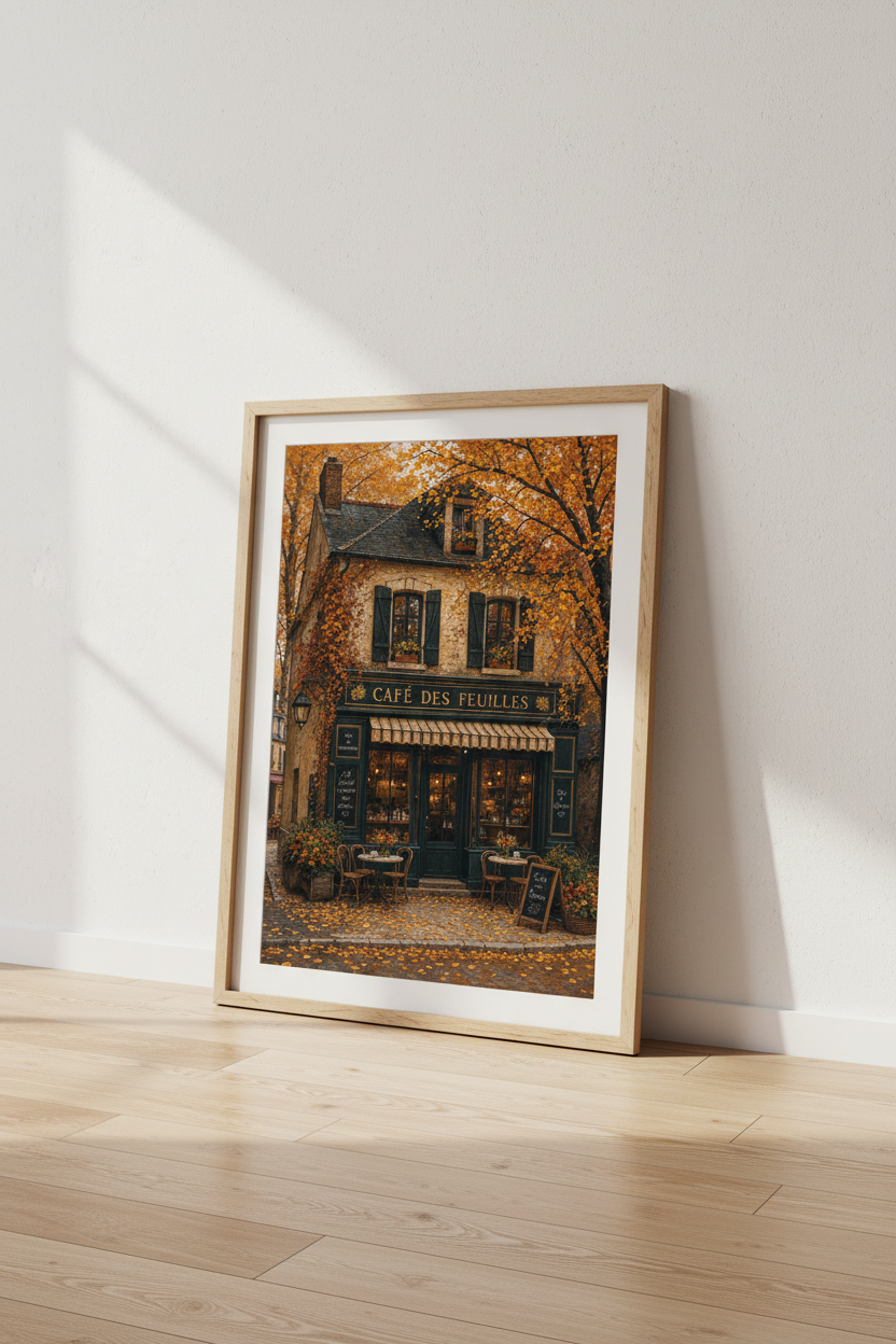 French Cafe Autumn Wall Art | Rustic Fall Landscape Print, Cozy Kitchen Decor