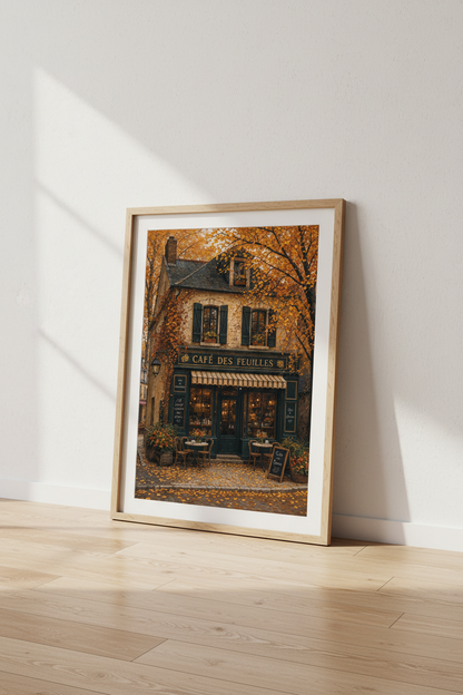 French Cafe Autumn Wall Art | Rustic Fall Landscape Print, Cozy Kitchen Decor