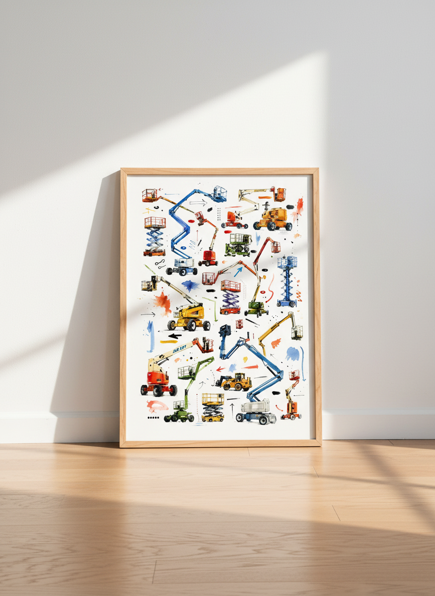 Industrial Equipment Wall Art | Crane &amp; Lift Decor | Watercolor Garage Print